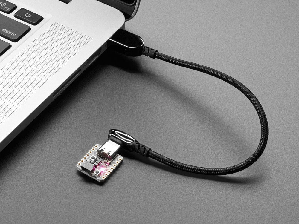 Black Woven Right Angle USB C to USB A Cable - 0.2m long by The Pi Hut - The Pi Hut