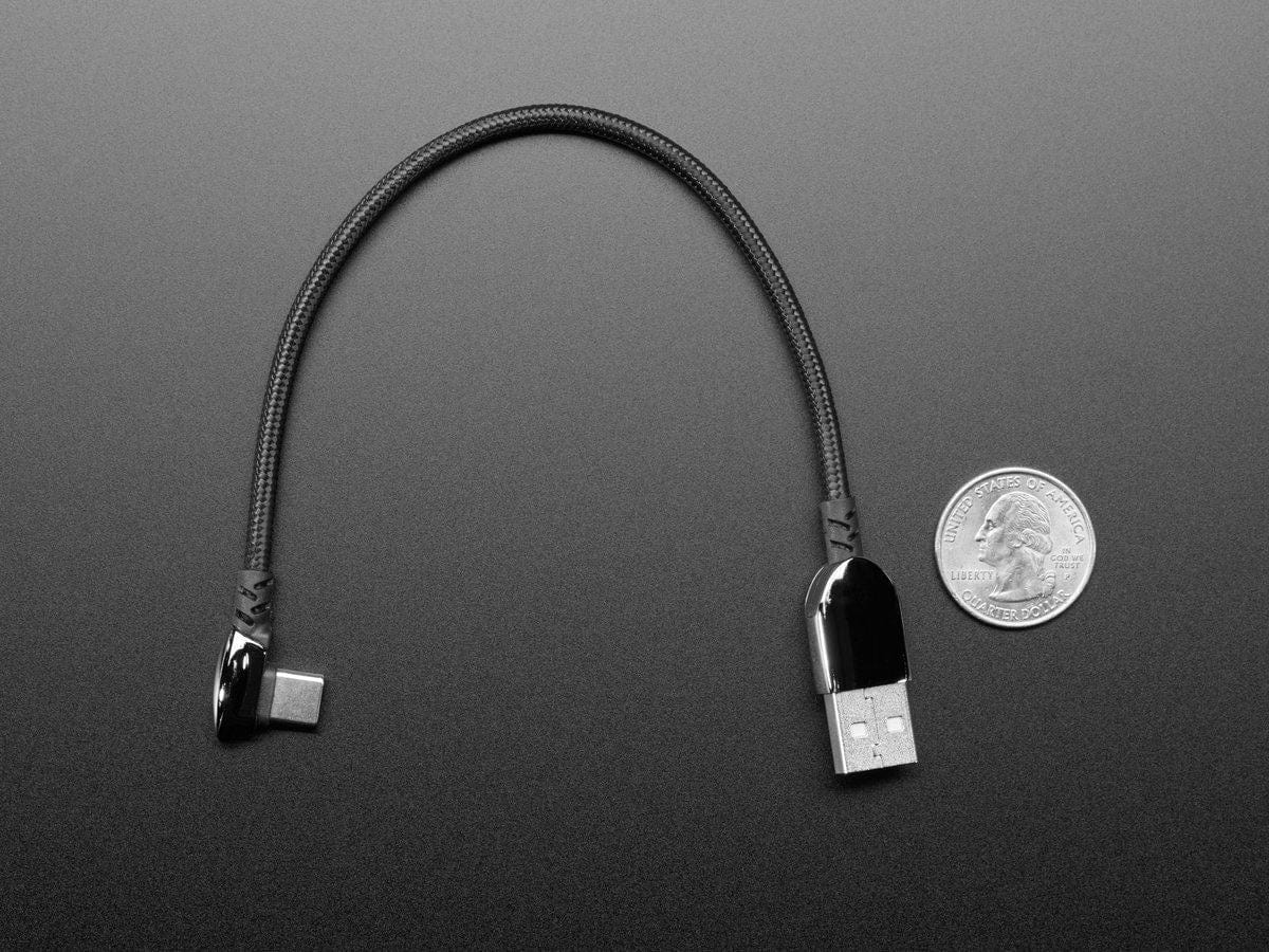 Black Woven Right Angle USB C to USB A Cable - 0.2m long by The Pi Hut - The Pi Hut