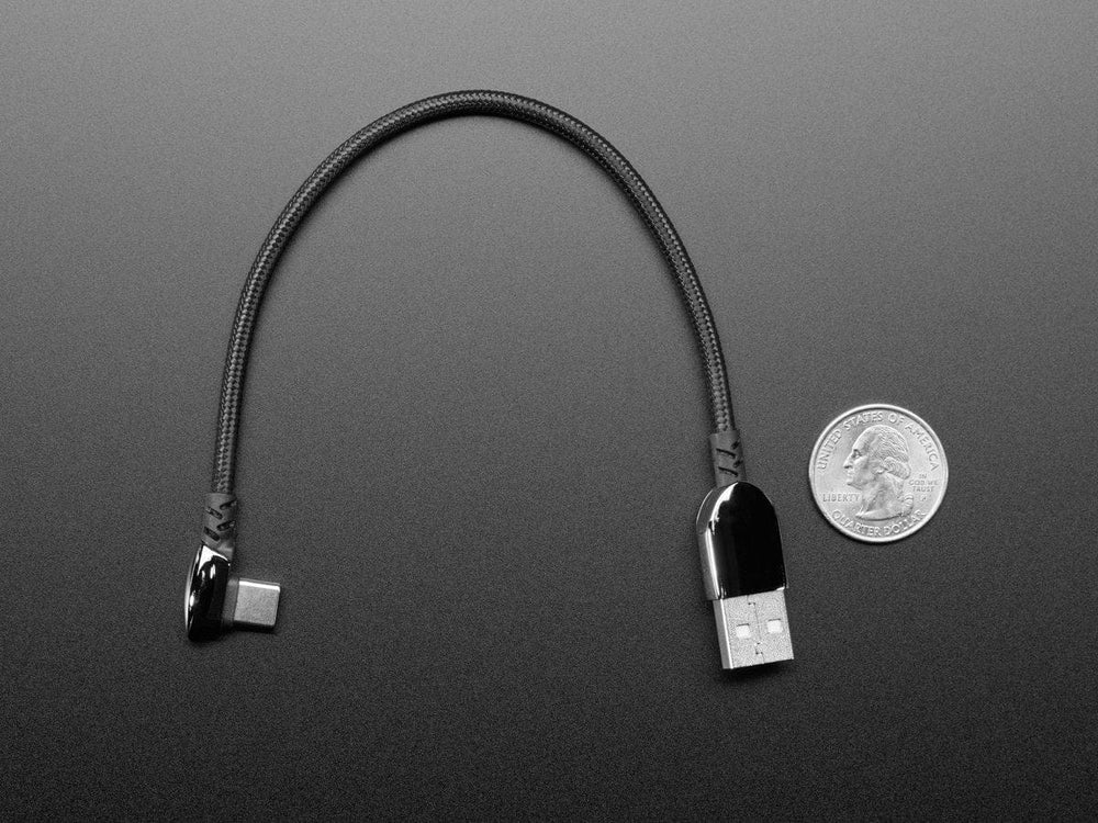 Black Woven Right Angle USB C to USB A Cable - 0.2m long by The Pi Hut - The Pi Hut