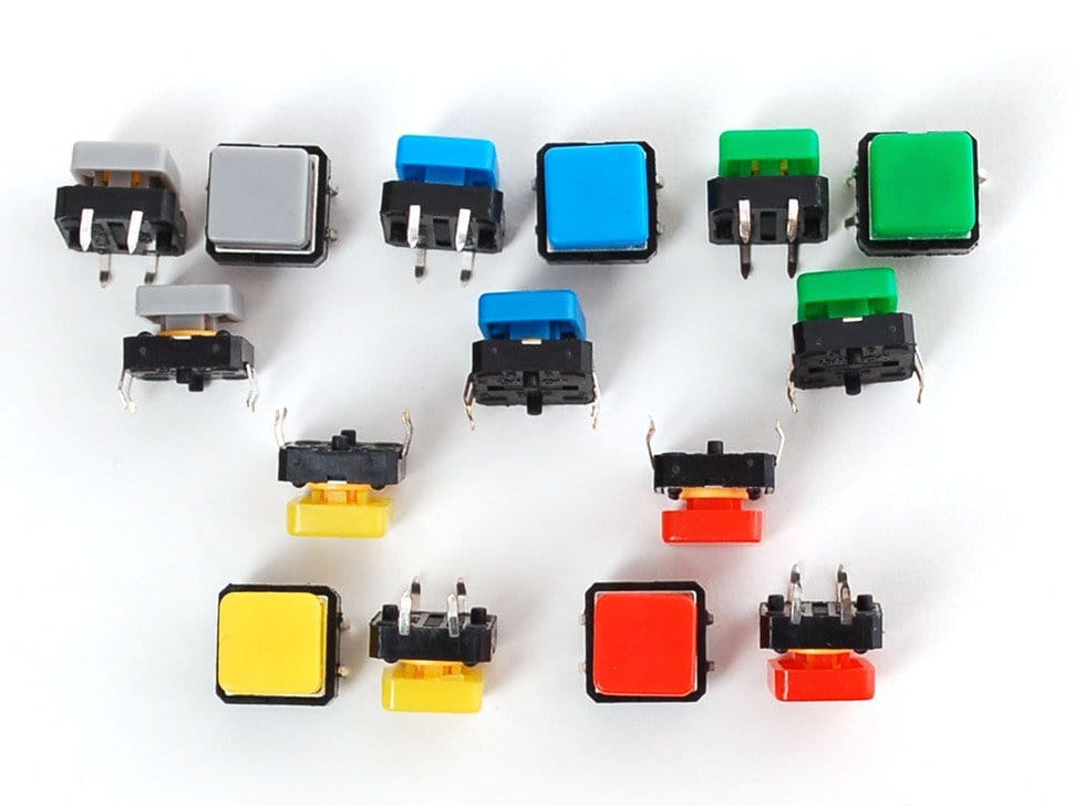 Colorful 12mm Square Tactile Button Switch Assortment - 15 pack by The Pi Hut - The Pi Hut