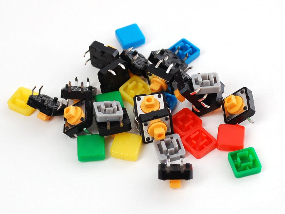Colorful 12mm Square Tactile Button Switch Assortment - 15 pack by The Pi Hut - The Pi Hut