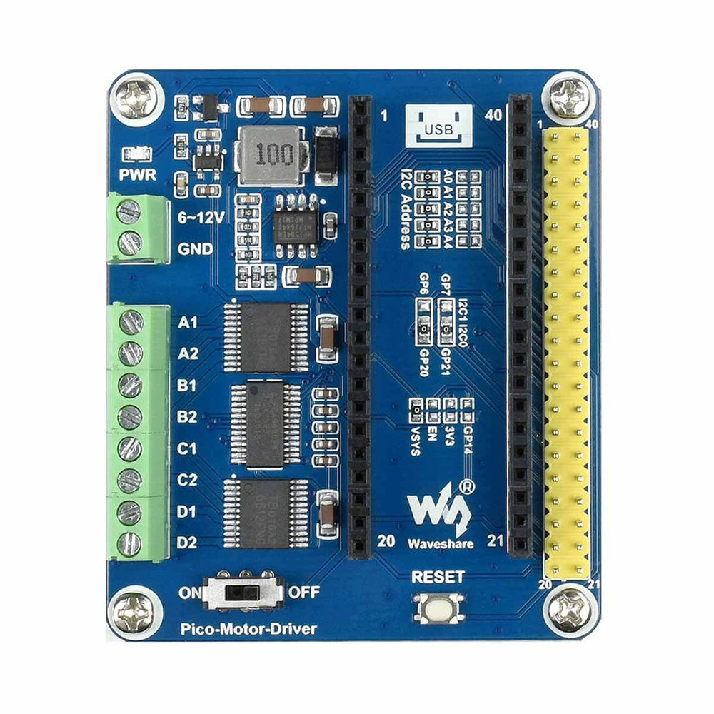 DC Motor Driver Module for Raspberry Pi Pico by Waveshare - The Pi Hut