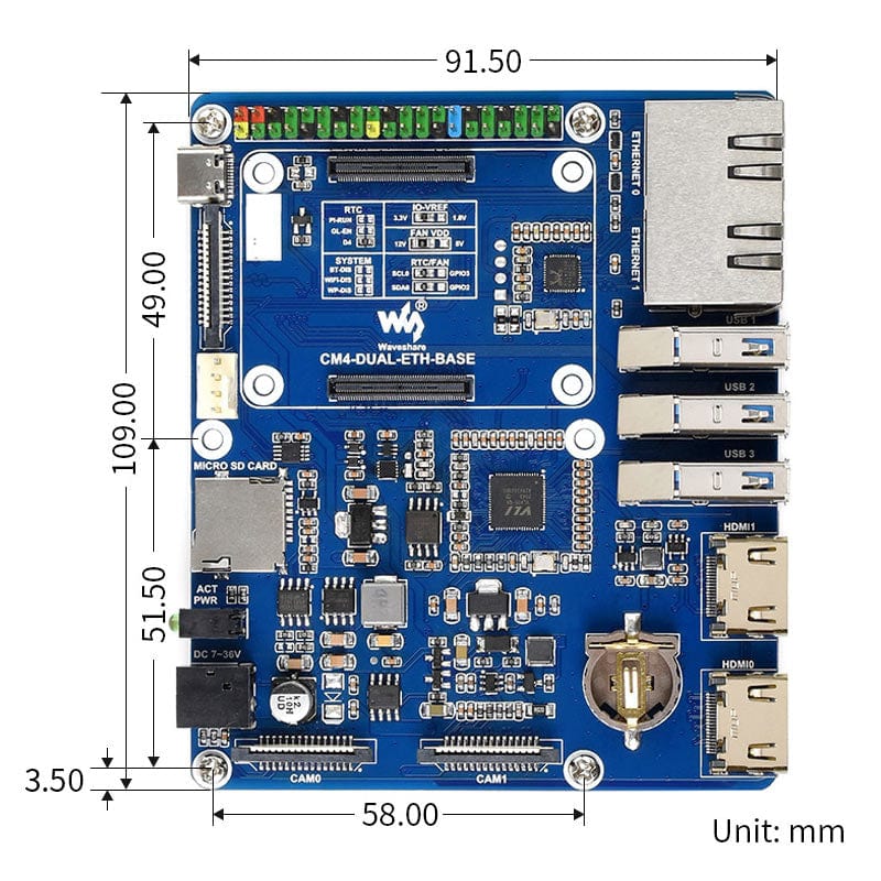 Dual Gigabit Ethernet Base Board for Raspberry Pi Compute Module 4 by Waveshare - The Pi Hut