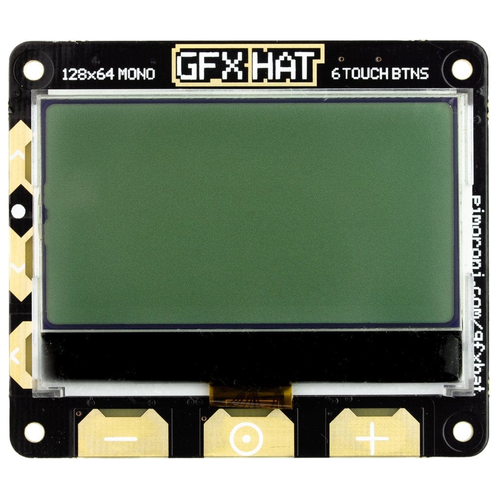 GFX HAT - 128x64 LCD Display with RGB Backlight and Touch Buttons by Pimoroni - The Pi Hut