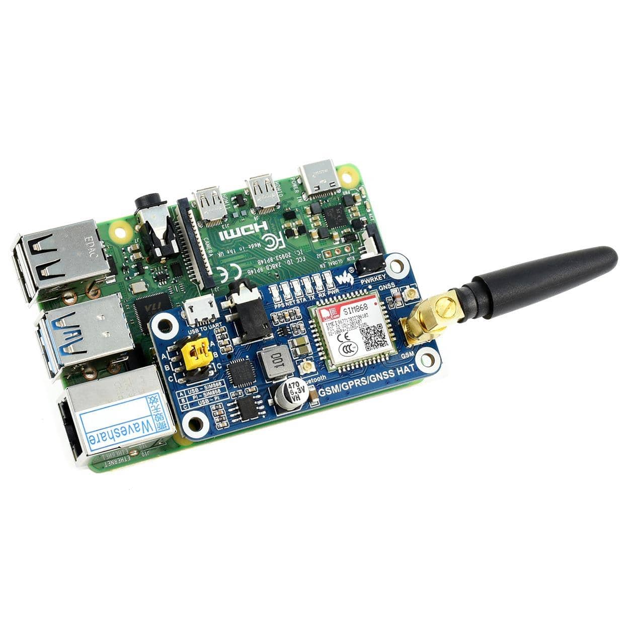 GSM, GPRS, GNSS, Bluetooth and RTC HAT for Raspberry Pi by Waveshare - The Pi Hut