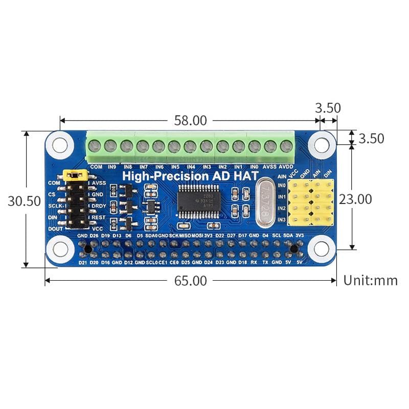 High-Precision ADC HAT For Raspberry Pi (10-Channel 32-Bit) by Waveshare - The Pi Hut