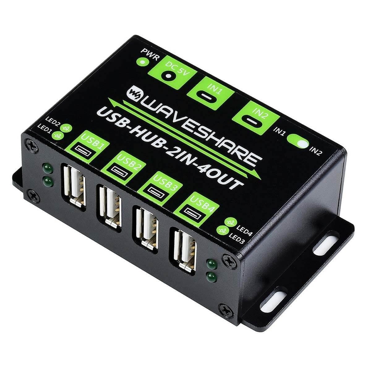 Industrial Grade Dual-Host USB Hub (4x USB 2.0) by Waveshare - The Pi Hut