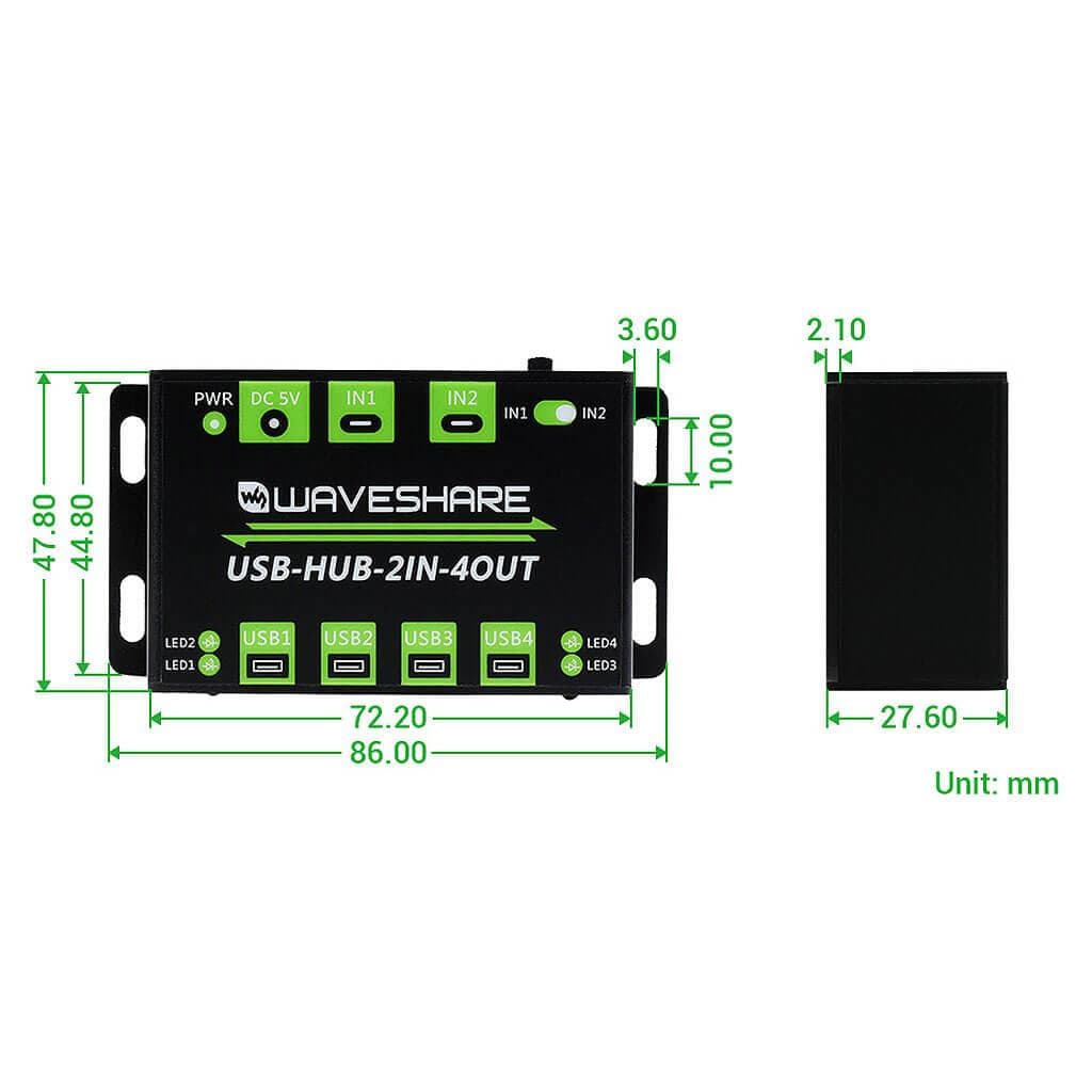 Industrial Grade Dual-Host USB Hub (4x USB 2.0) by Waveshare - The Pi Hut