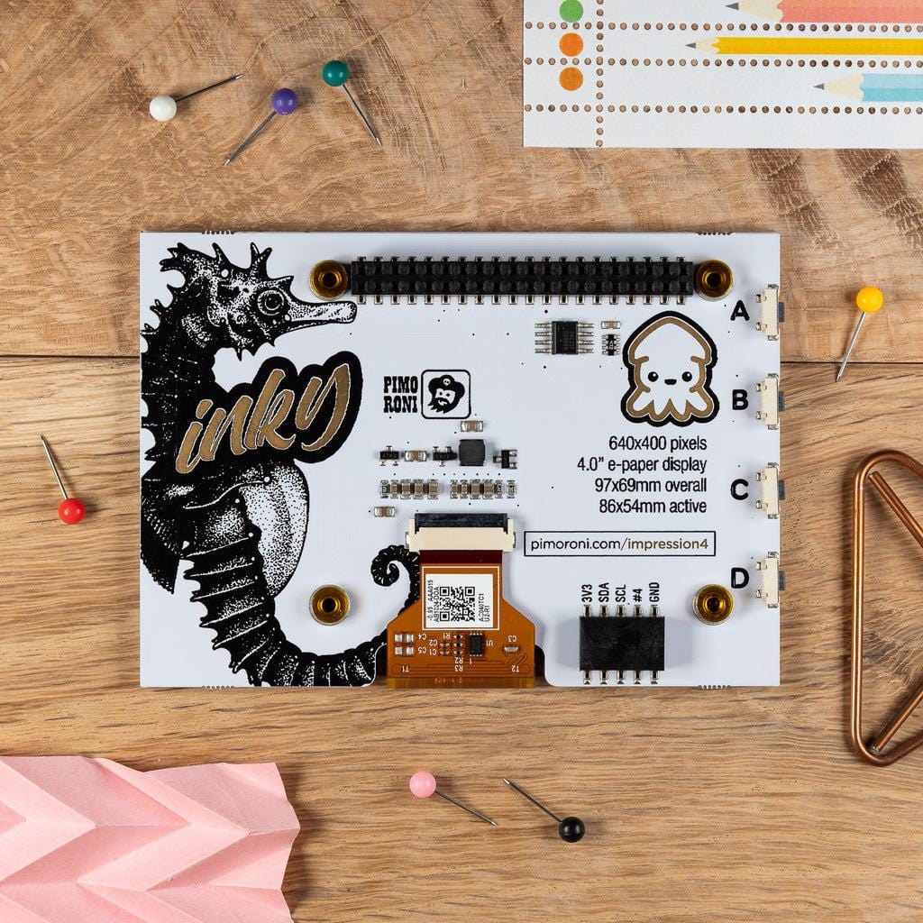 Inky Impression 4" (7 Colour ePaper/eInk HAT) by Pimoroni - The Pi Hut