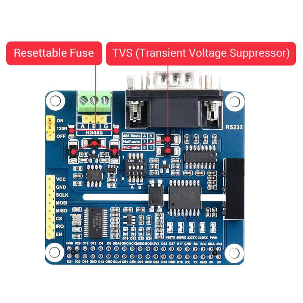 Isolated RS485 RS232 HAT for Raspberry Pi by Waveshare - The Pi Hut