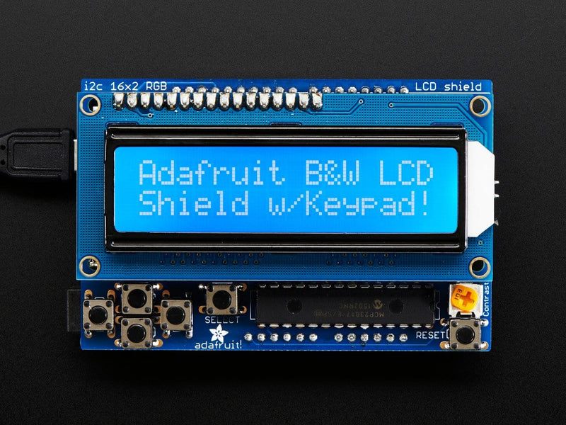 LCD Shield Kit w/ 16x2 Character Display - Only 2 pins used! - The Pi Hut