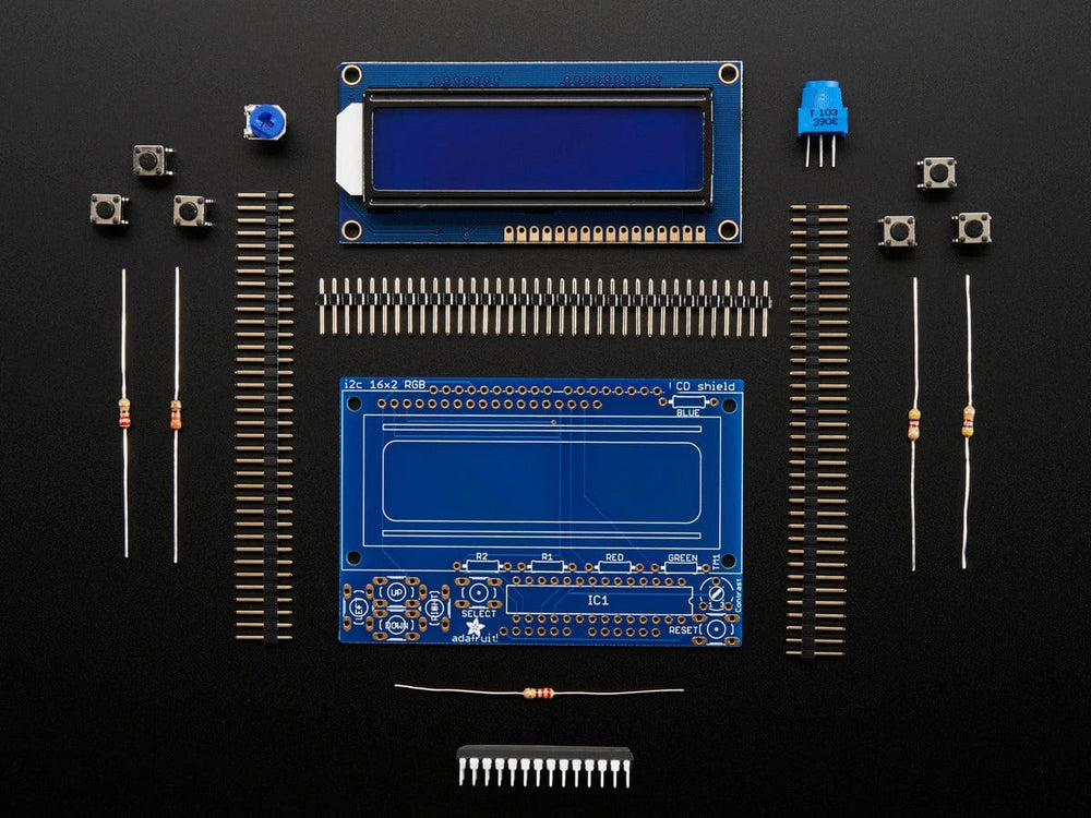 LCD Shield Kit with 16x2 Character Display (Blue & White) by Adafruit - The Pi Hut