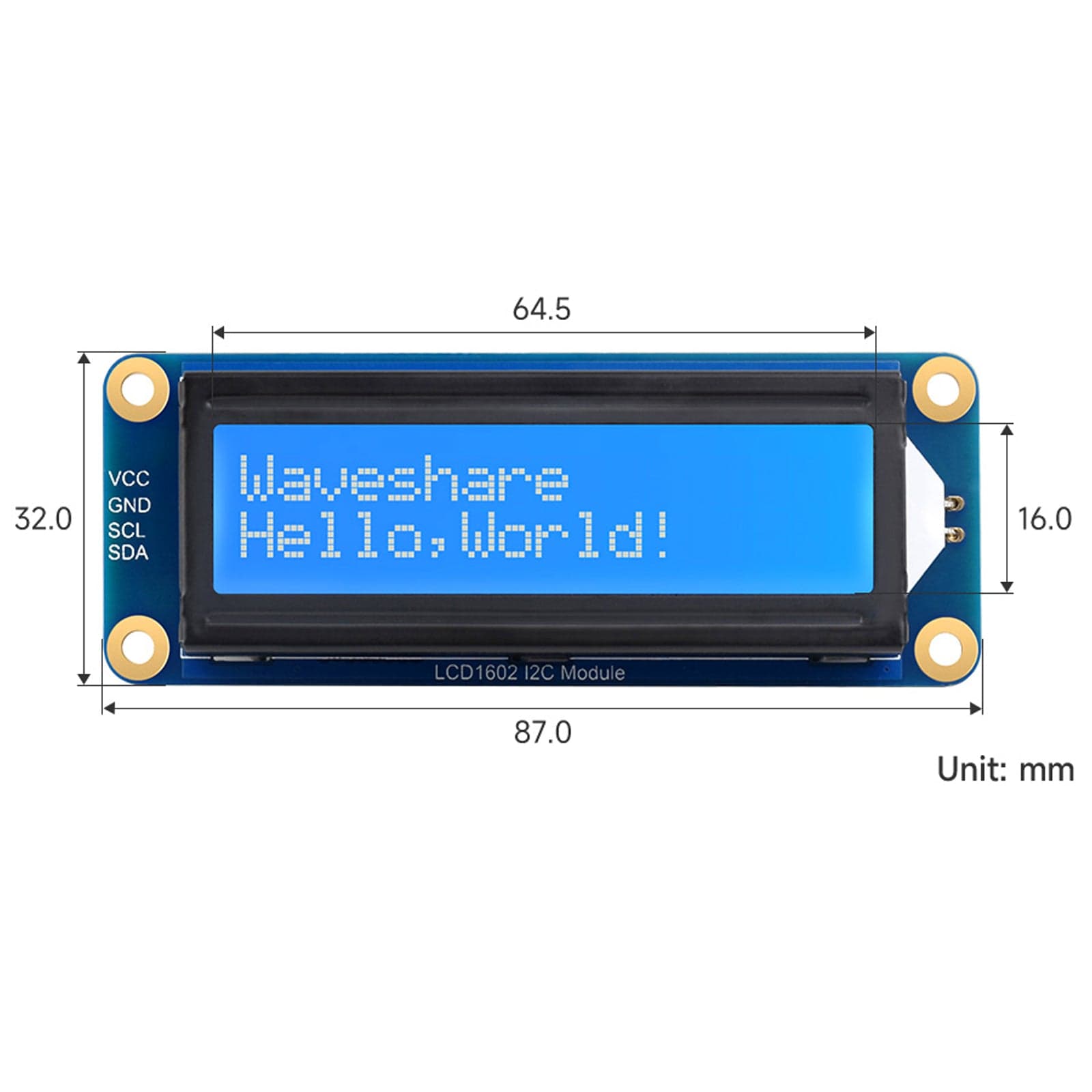 I2C 16x2 LCD Module by Waveshare - The Pi Hut