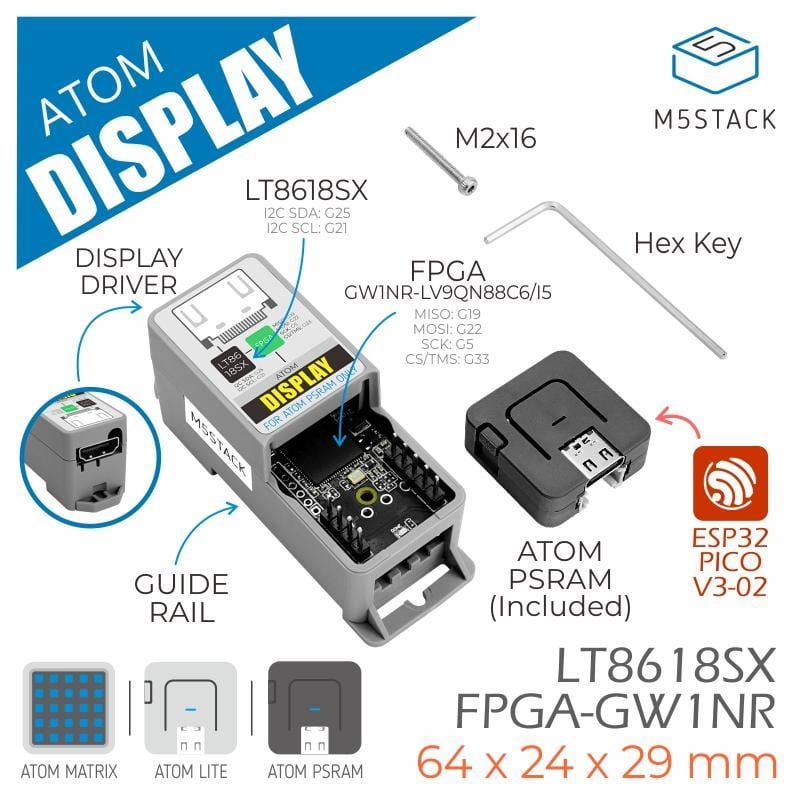 M5Stack Atom PSRAM - LCD Display Driver Kit by M5Stack - The Pi Hut