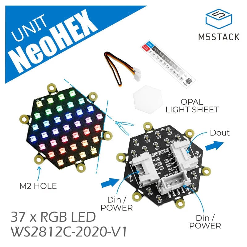 M5Stack Neo HEX 37 RGB LED Board (WS2812) - The Pi Hut
