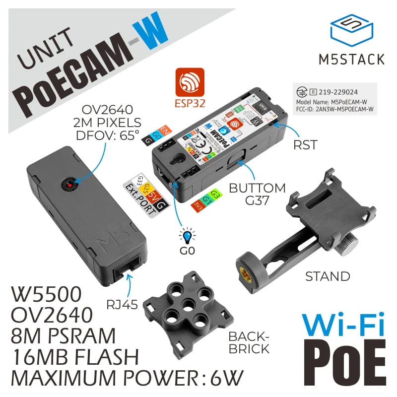 M5Stack PoE Camera with Wi-Fi (OV2640) by M5Stack - The Pi Hut