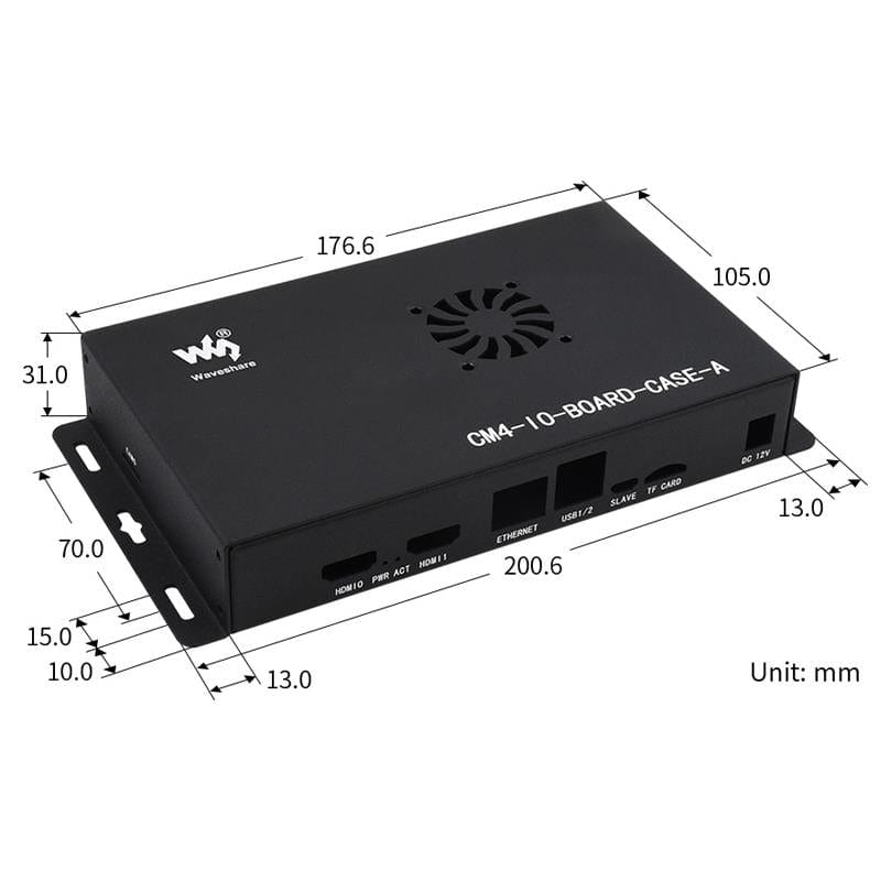 Metal Enclosure for Compute Module 4 IO Board (with Cooling Fan) by Waveshare - The Pi Hut