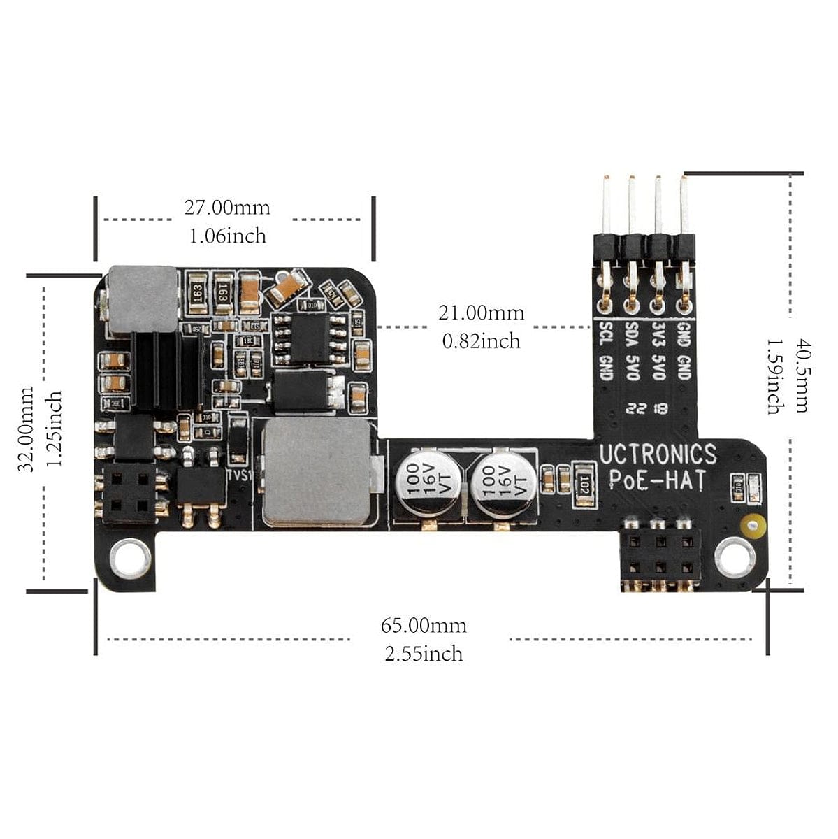 Mini Power over Ethernet (PoE) HAT for Raspberry Pi 4 - No Fan by Uctronics - The Pi Hut