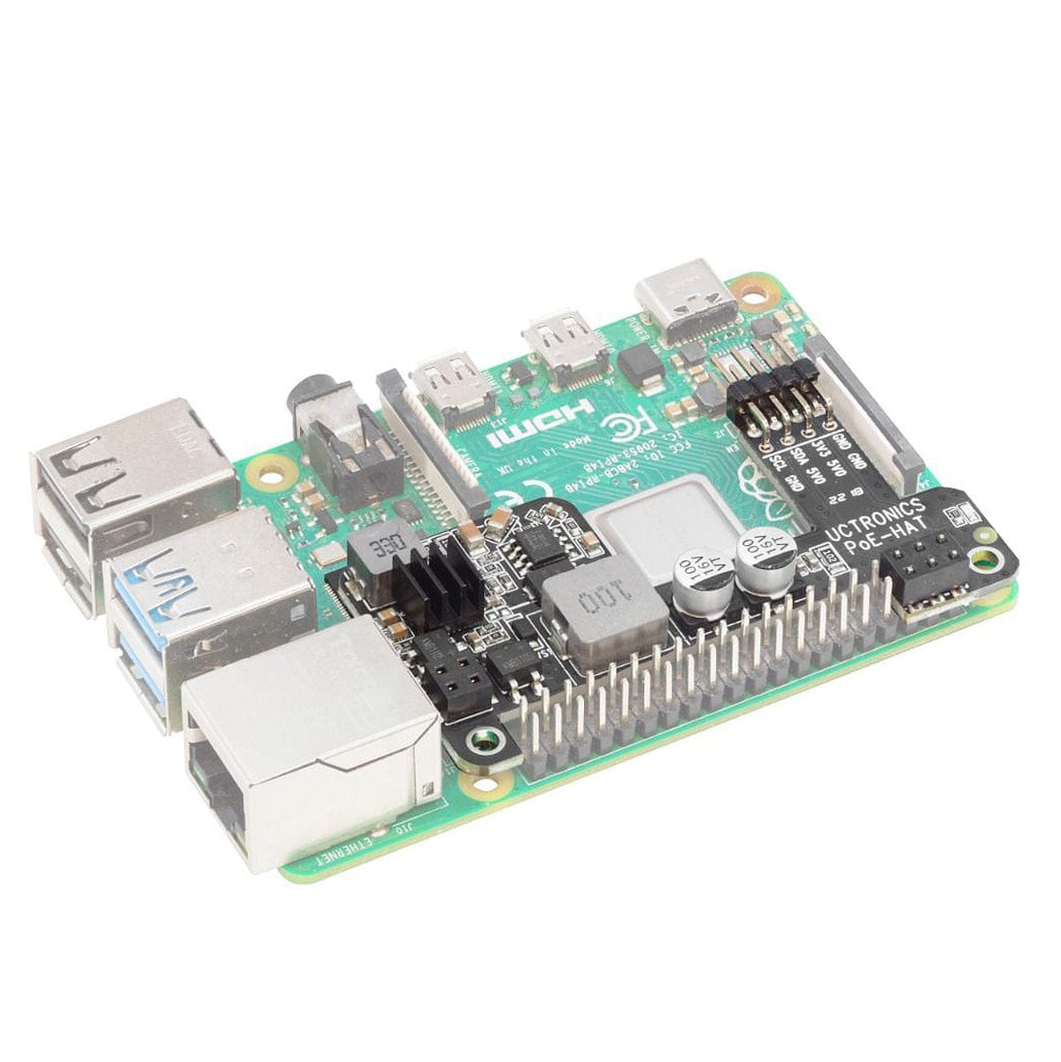 Mini Power over Ethernet (PoE) HAT for Raspberry Pi 4 - No Fan by Uctronics - The Pi Hut