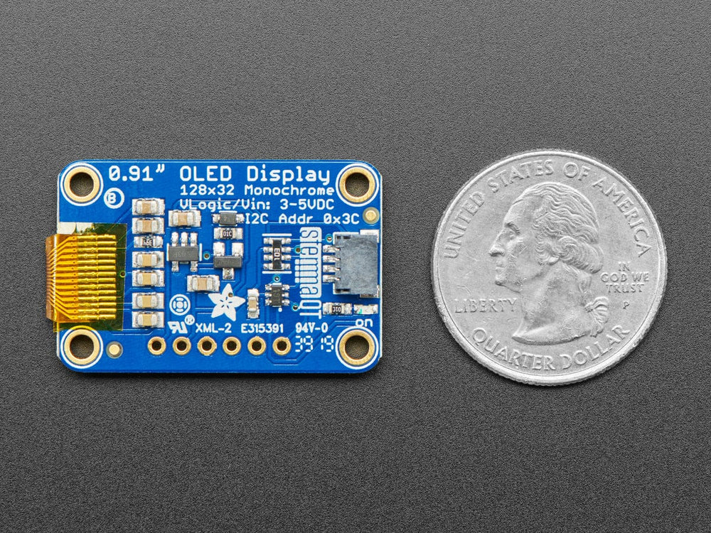 Monochrome 0.91" 128x32 I2C OLED Display - STEMMA QT / Qwiic by Adafruit - The Pi Hut