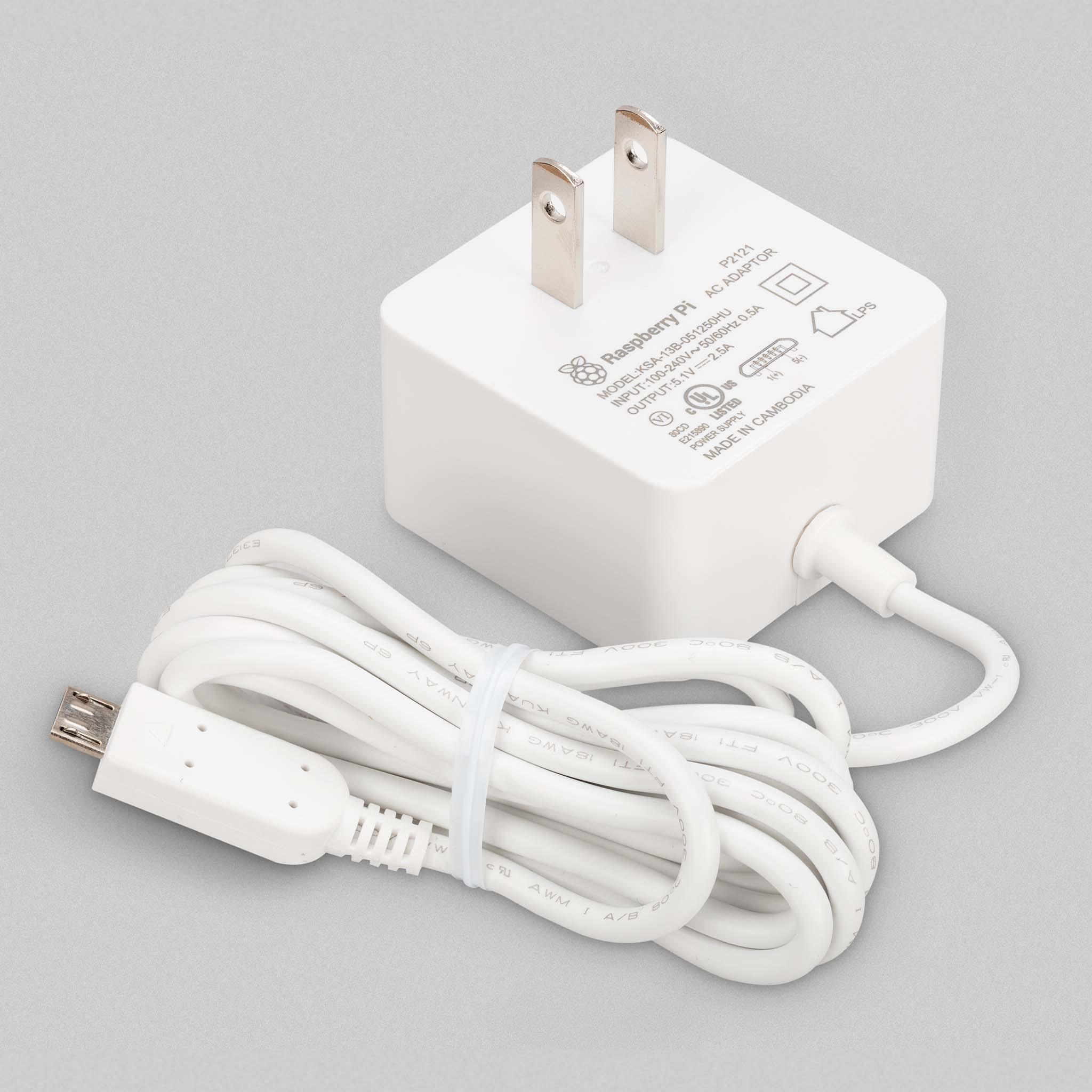Raspberry Pi 12.5W Micro USB Power Supply - US Plug by Raspberry Pi - The Pi Hut