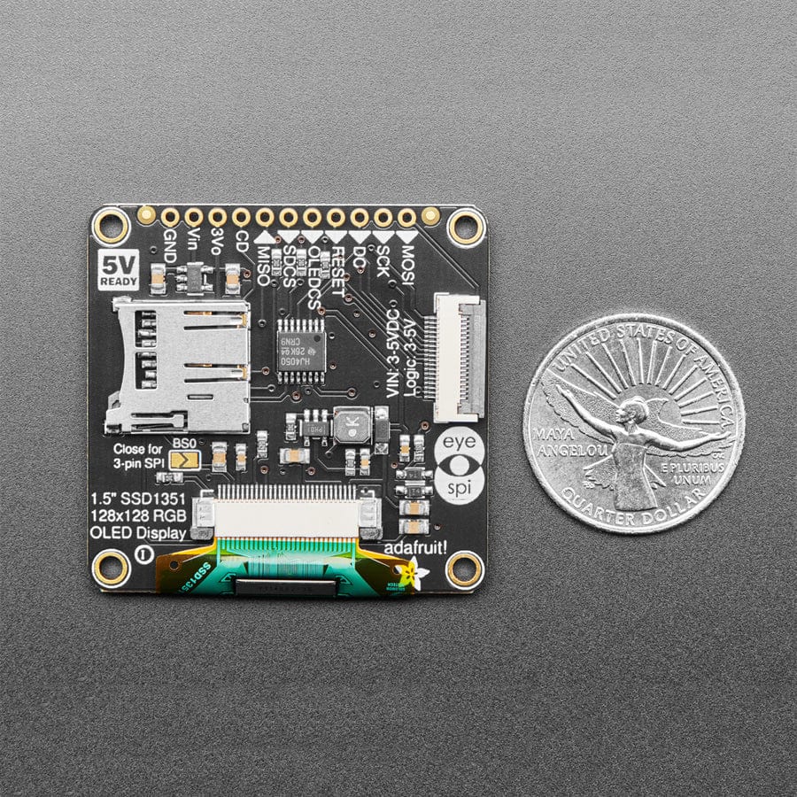 OLED Breakout Board - 16-bit Color 1.5" w/microSD holder - EYESPI Connector by Adafruit - The Pi Hut