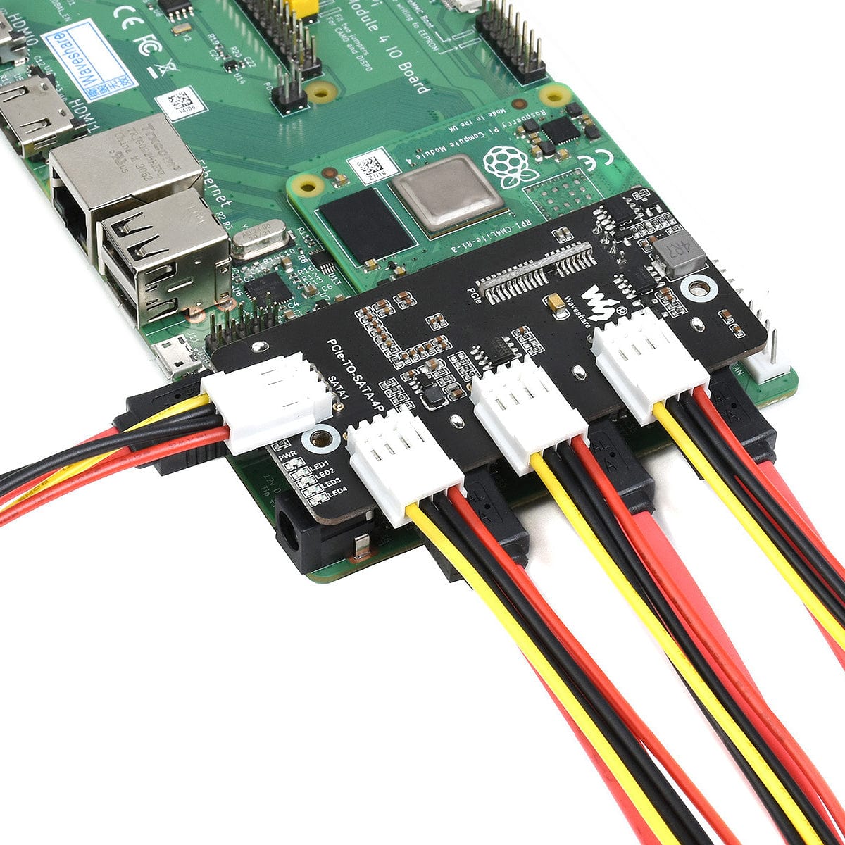 PCI-E to 4-channel SATA 3.0 Adapter for CM4 IO Board by Waveshare - The Pi Hut