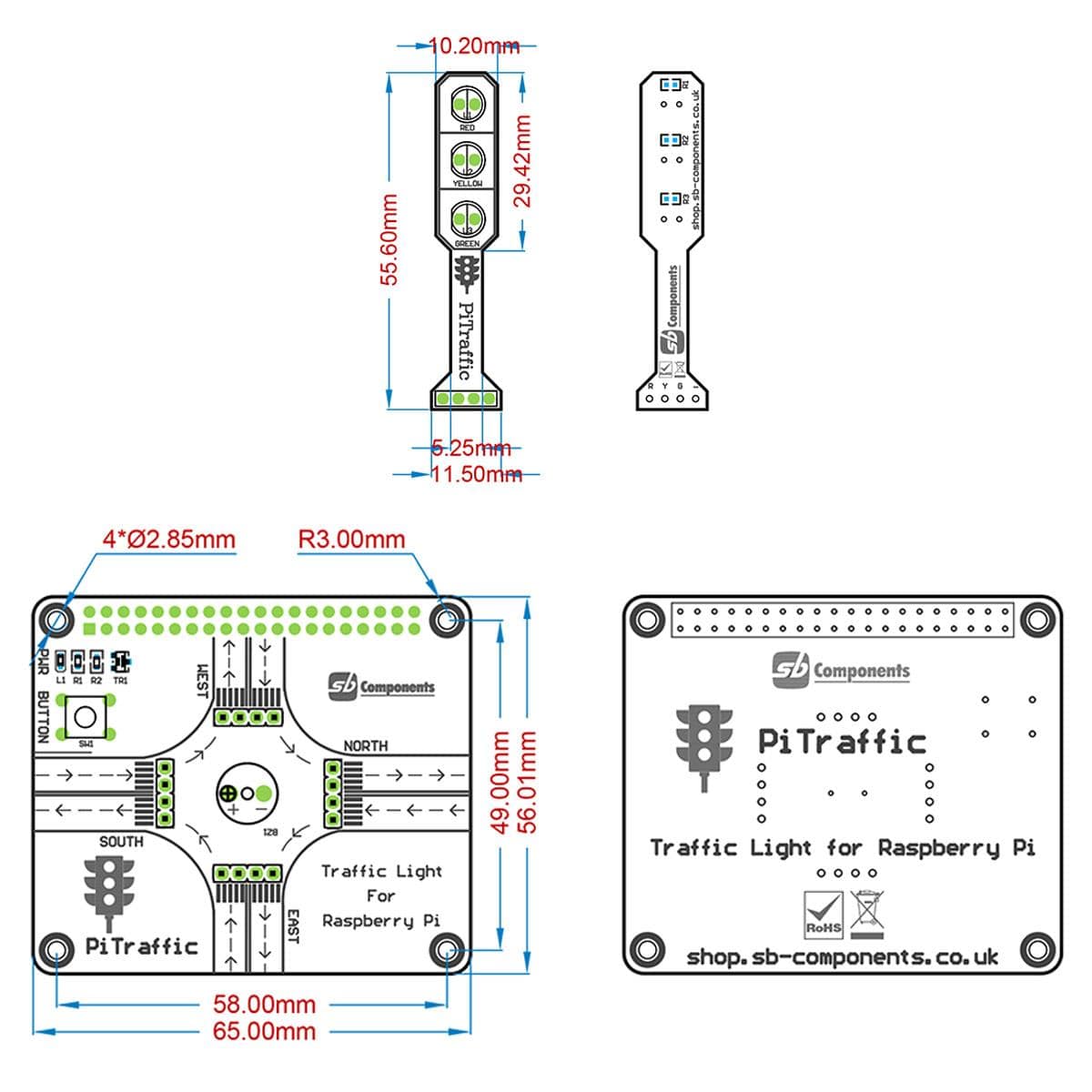 PiTraffic - Raspberry Pi Traffic Light HAT by SBC - The Pi Hut