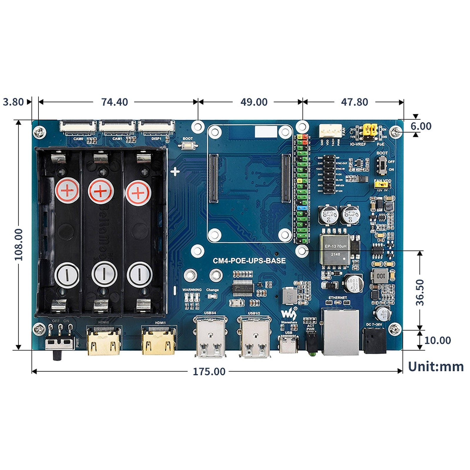 PoE UPS Base Board for Raspberry Pi CM4 by Waveshare - The Pi Hut