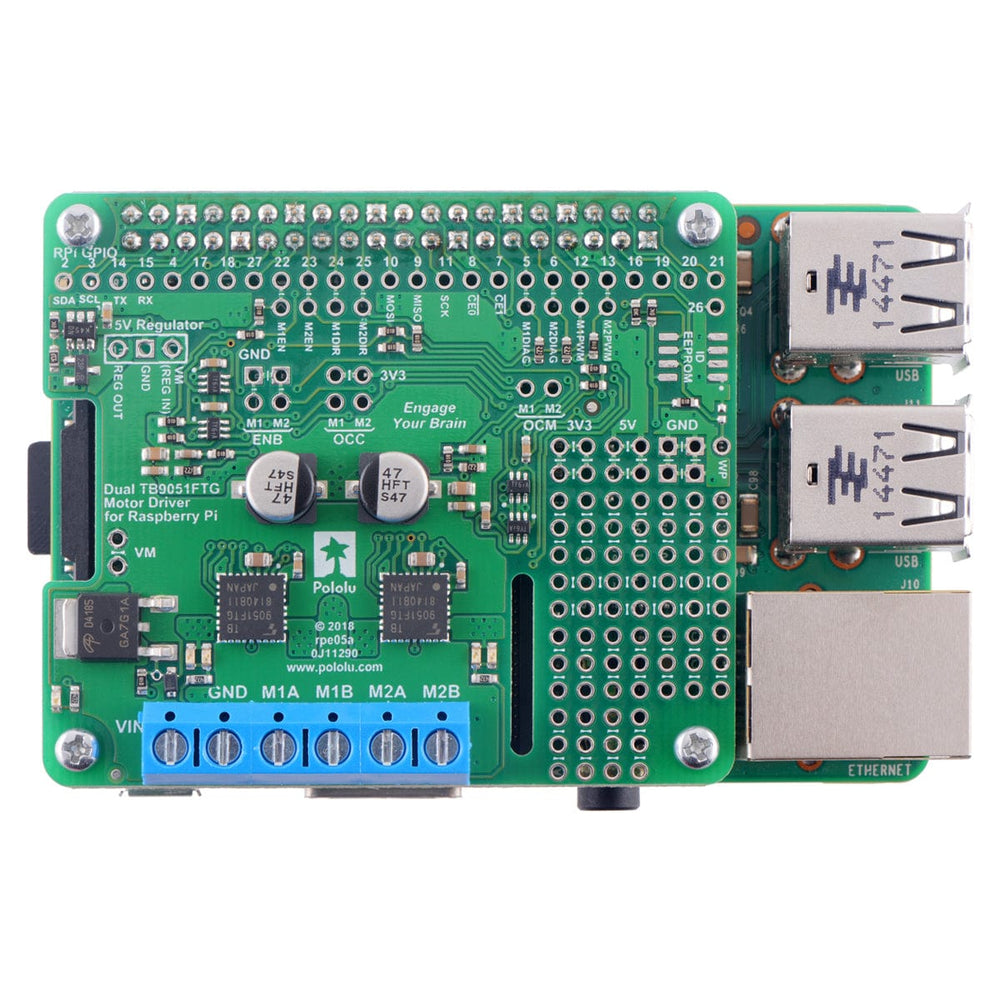 Pololu Dual TB9051FTG Motor Driver for Raspberry Pi (Assembled) by Pololu - The Pi Hut