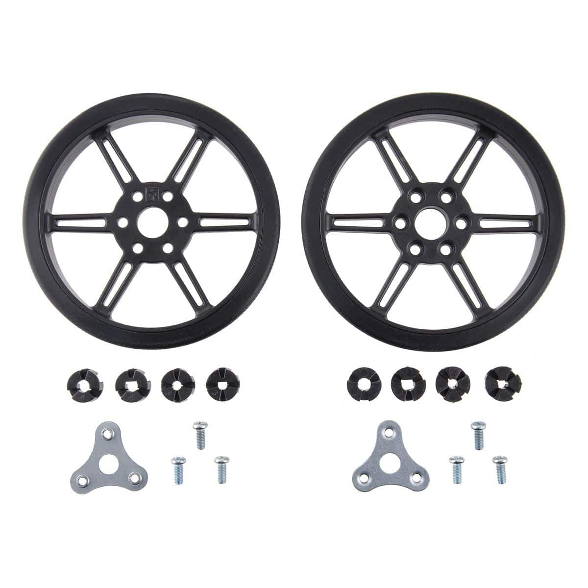 Pololu Multi-Hub Wheel w/Inserts for 3mm/4mm Shafts - 80x10mm Black (2-Pack) by Pololu - The Pi Hut