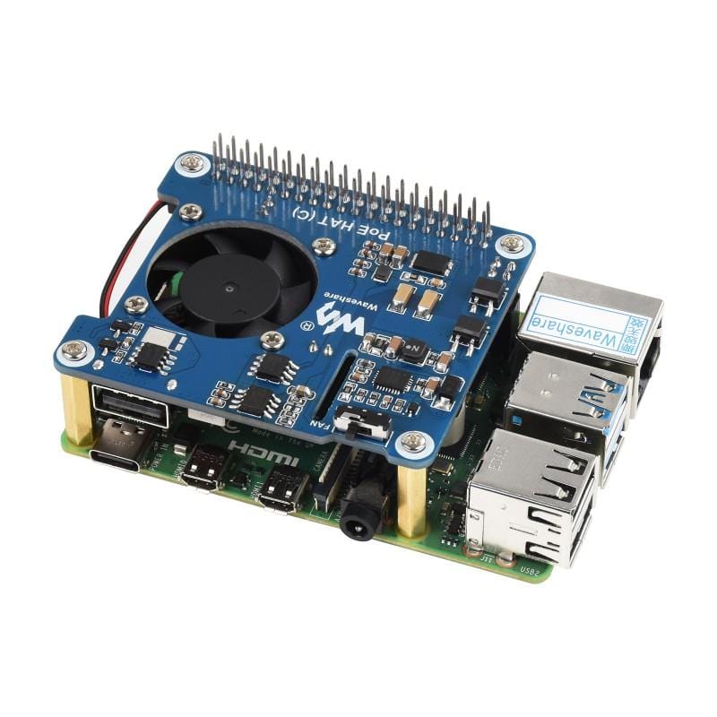 Power over Ethernet HAT for Raspberry Pi 4/3B+ (12V & 5V outputs) by Waveshare - The Pi Hut