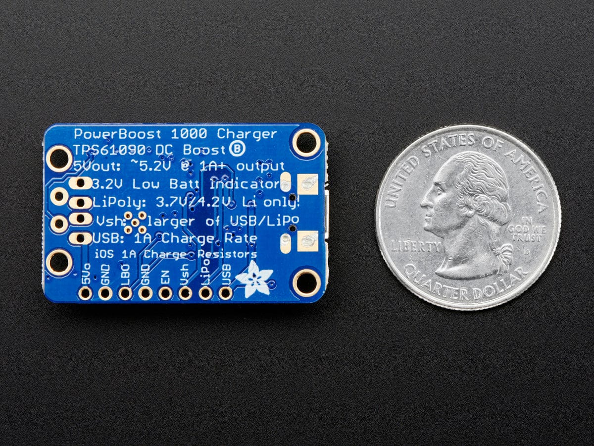 PowerBoost 1000 Charger - Rechargeable 5V Lipo USB Boost @ 1A (1000C) by Adafruit - The Pi Hut