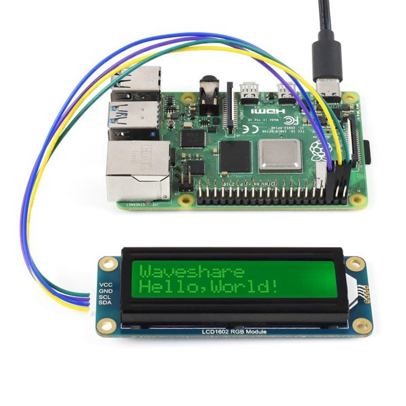 RGB 16x2 LCD Display (I2C, 3.3V/5V) by Waveshare - The Pi Hut