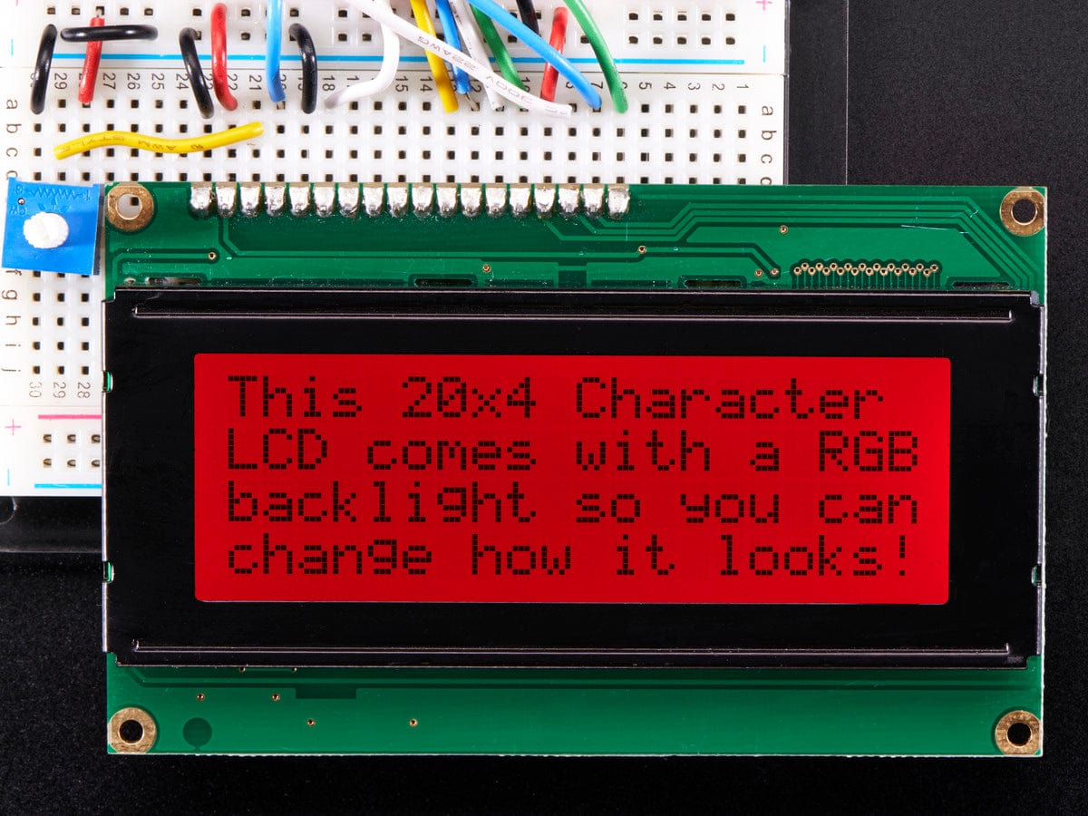 RGB backlight positive LCD 20x4 + extras (black on RGB) by The Pi Hut - The Pi Hut