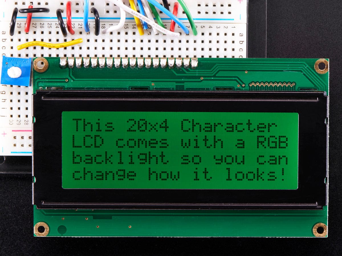 RGB backlight positive LCD 20x4 + extras (black on RGB) by The Pi Hut - The Pi Hut
