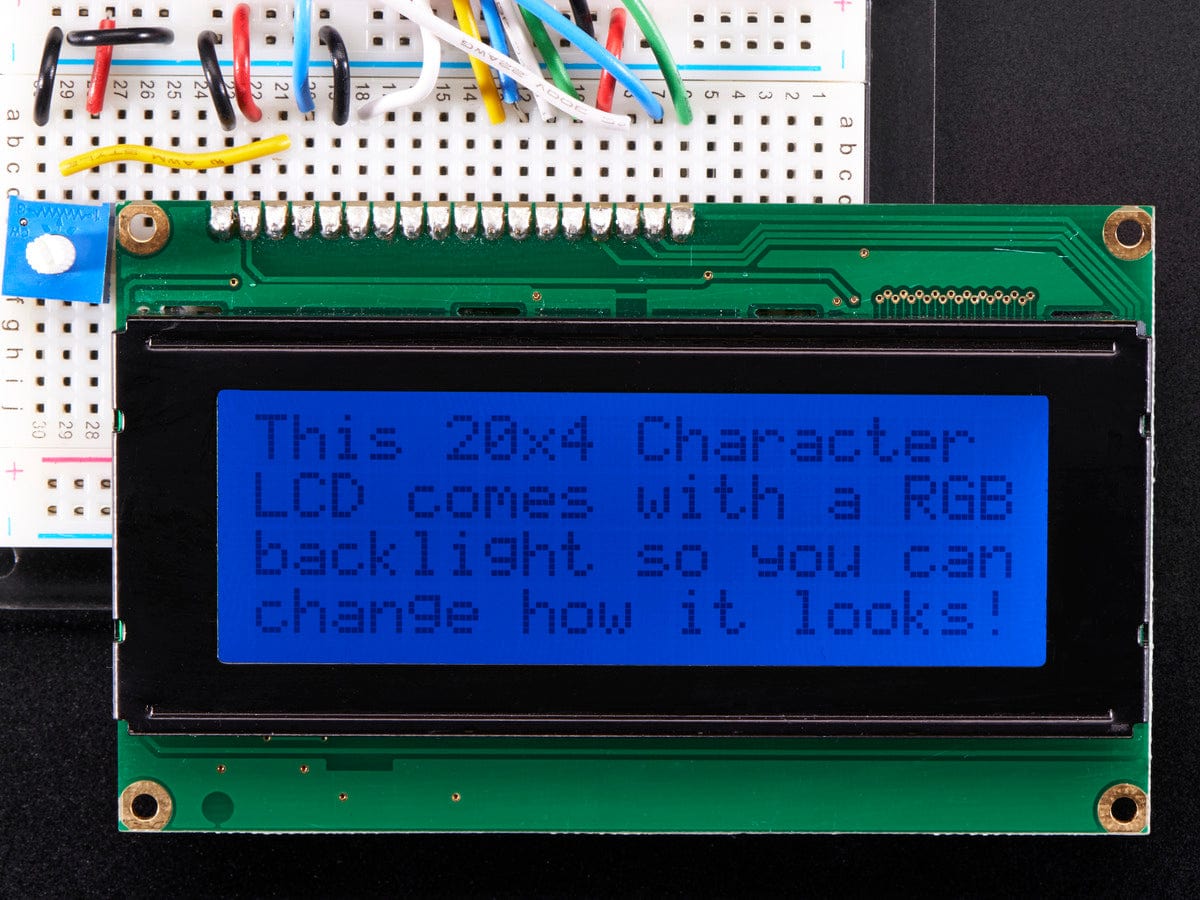 RGB backlight positive LCD 20x4 + extras (black on RGB) by The Pi Hut - The Pi Hut