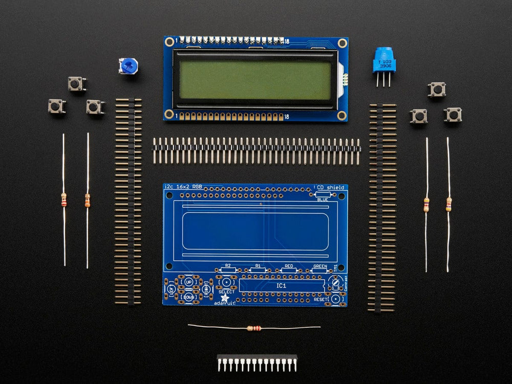 RGB LCD Shield Kit with 16x2 Character Display (Positive Display) by Adafruit - The Pi Hut