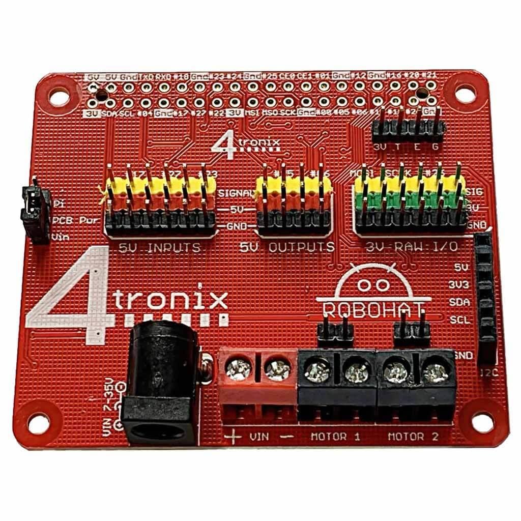 RoboHAT2 Robot Controller for Raspberry Pi by 4tronix - The Pi Hut