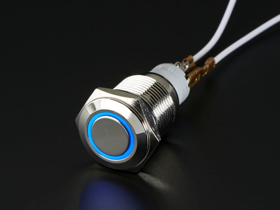 Rugged Metal On/Off Switch with Blue LED Ring (16mm Blue On/Off) by The Pi Hut - The Pi Hut