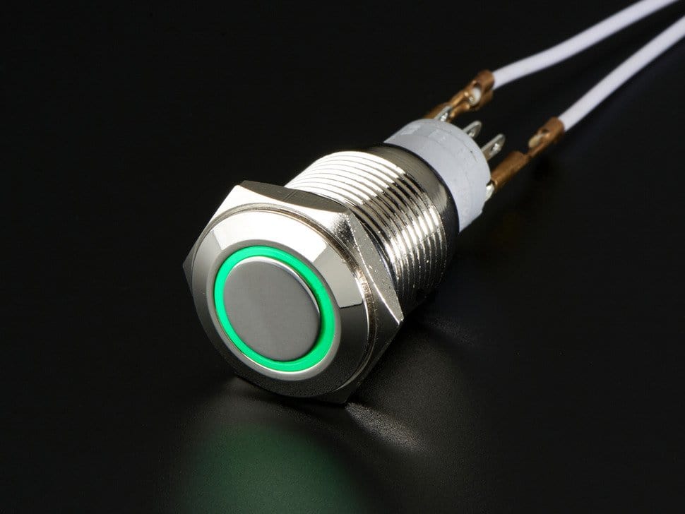 Rugged Metal On/Off Switch with Green LED Ring (16mm Green On/Off) by The Pi Hut - The Pi Hut