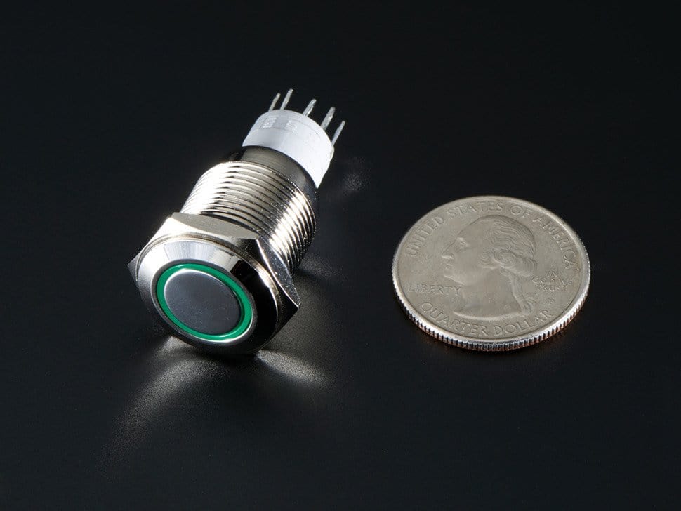 Rugged Metal On/Off Switch with Green LED Ring (16mm Green On/Off) by The Pi Hut - The Pi Hut