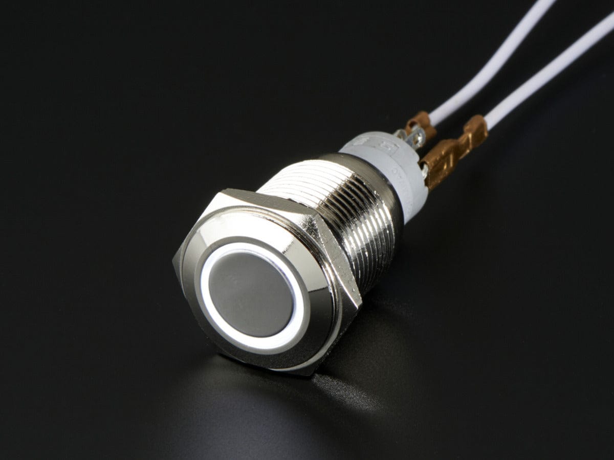 Rugged Metal On/Off Switch with White LED Ring (16mm White On/Off) by The Pi Hut - The Pi Hut