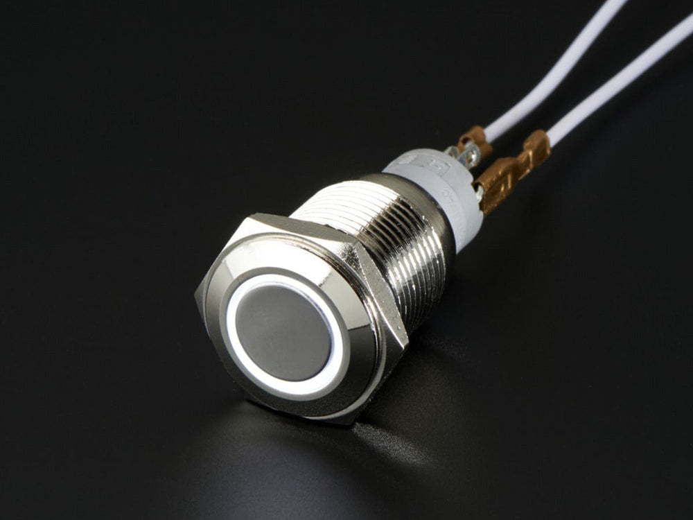 Rugged Metal On/Off Switch with White LED Ring (16mm White On/Off) by The Pi Hut - The Pi Hut
