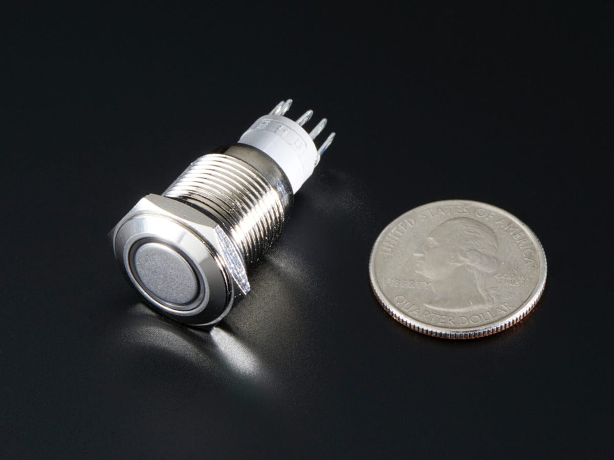 Rugged Metal On/Off Switch with White LED Ring (16mm White On/Off) by The Pi Hut - The Pi Hut