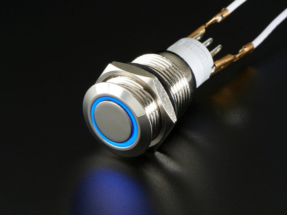 Rugged Metal Pushbutton with Blue LED Ring (16mm Blue Momentary) by The Pi Hut - The Pi Hut
