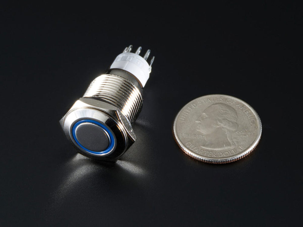 Rugged Metal Pushbutton with Blue LED Ring (16mm Blue Momentary) by The Pi Hut - The Pi Hut