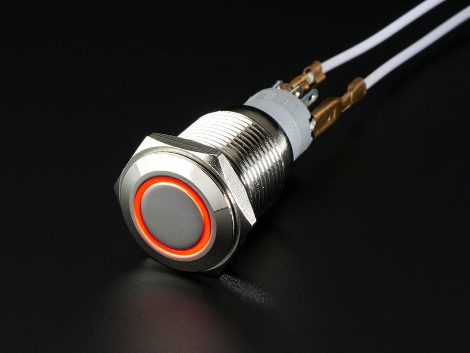 Rugged Metal Pushbutton with Red LED Ring (16mm Red Momentary) by The Pi Hut - The Pi Hut