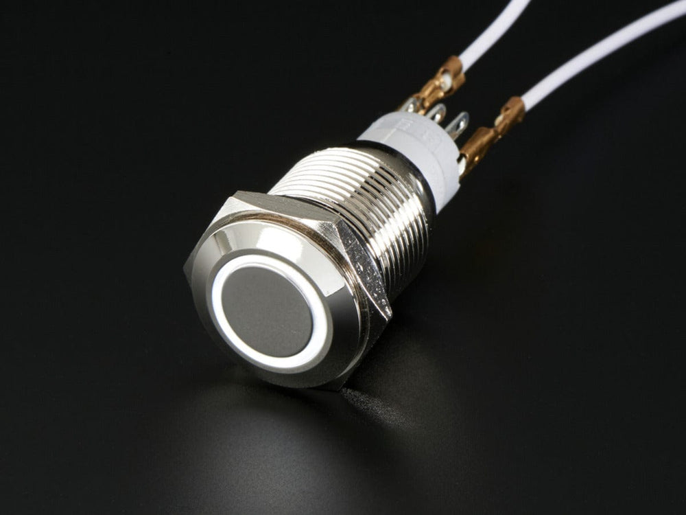 Rugged Metal Pushbutton with White LED Ring (16mm White Momentary) by The Pi Hut - The Pi Hut