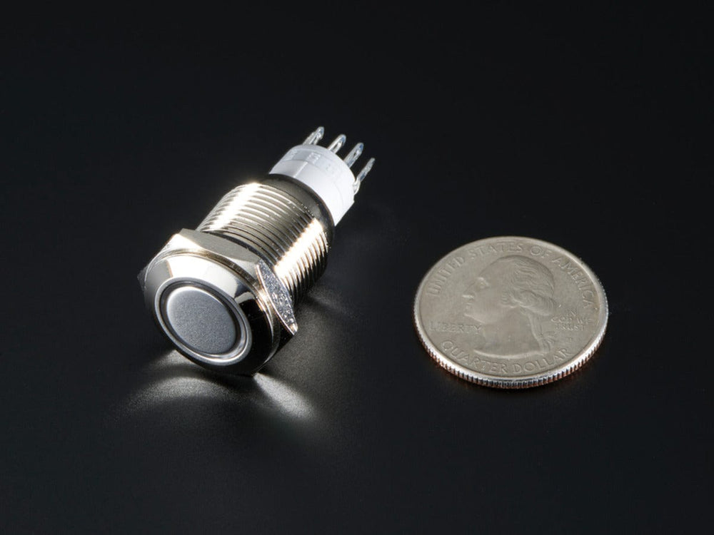 Rugged Metal Pushbutton with White LED Ring (16mm White Momentary) by The Pi Hut - The Pi Hut